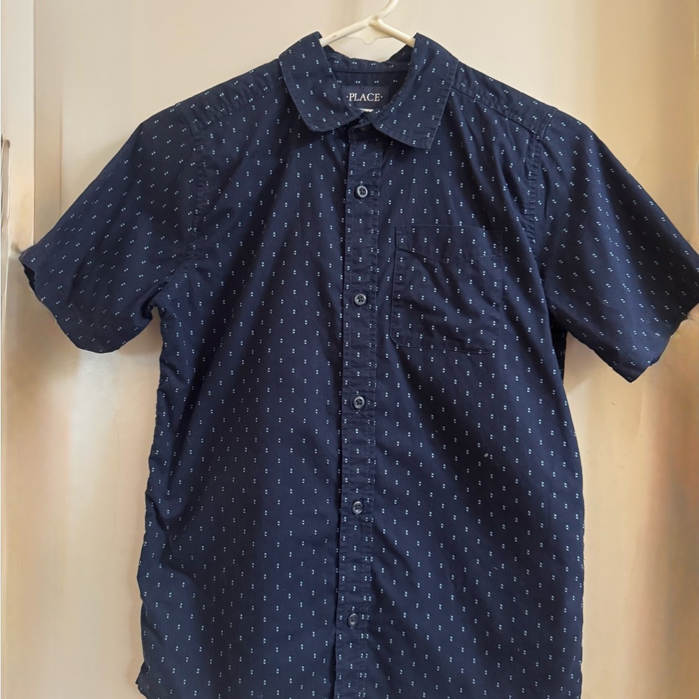 Place Men's Dark Blue Patterned Button Down Shirt